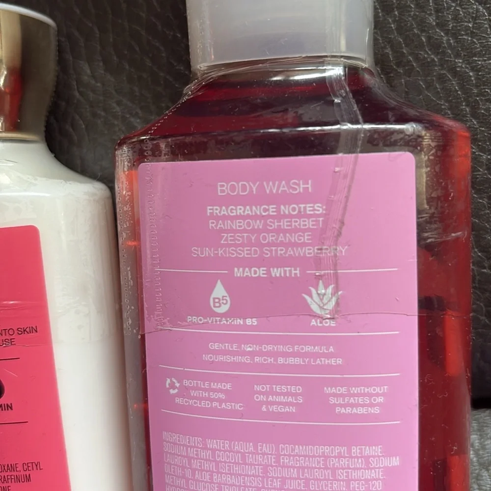 Bath & Body Works fruity sherbet scoop body wash and strawberry soda body lotion
